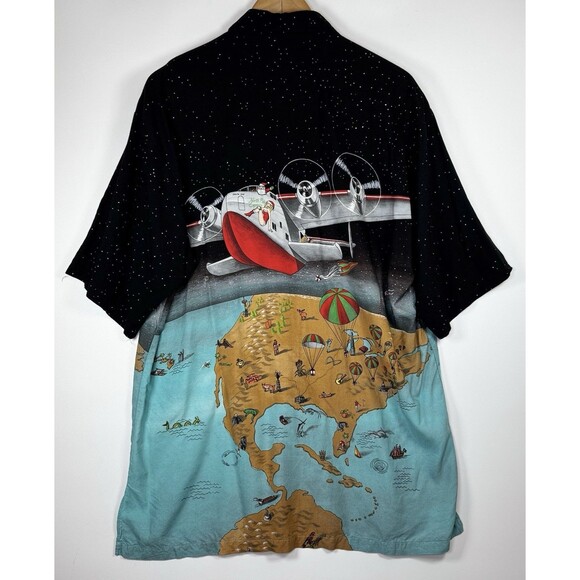 Tori Richard Shirt Mens Large Santa Seaplane Christmas Map Hawaii Aloha Vintage - Picture 5 of 13